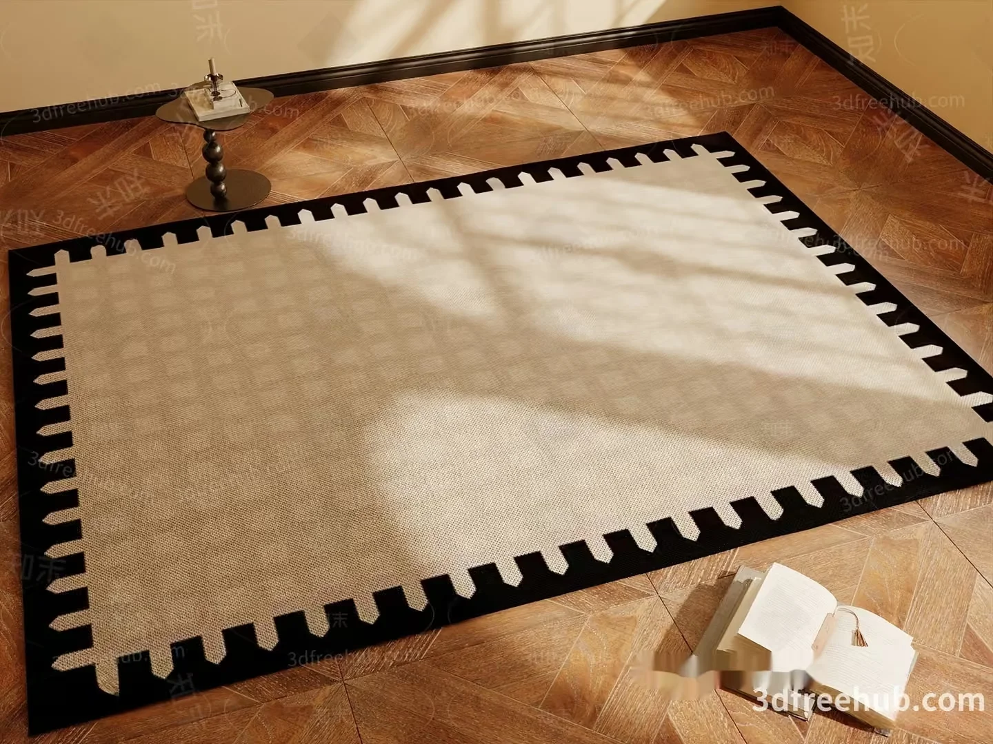 A Beige Rug With A Black Border 3D Model – 22288 – VRAY Render