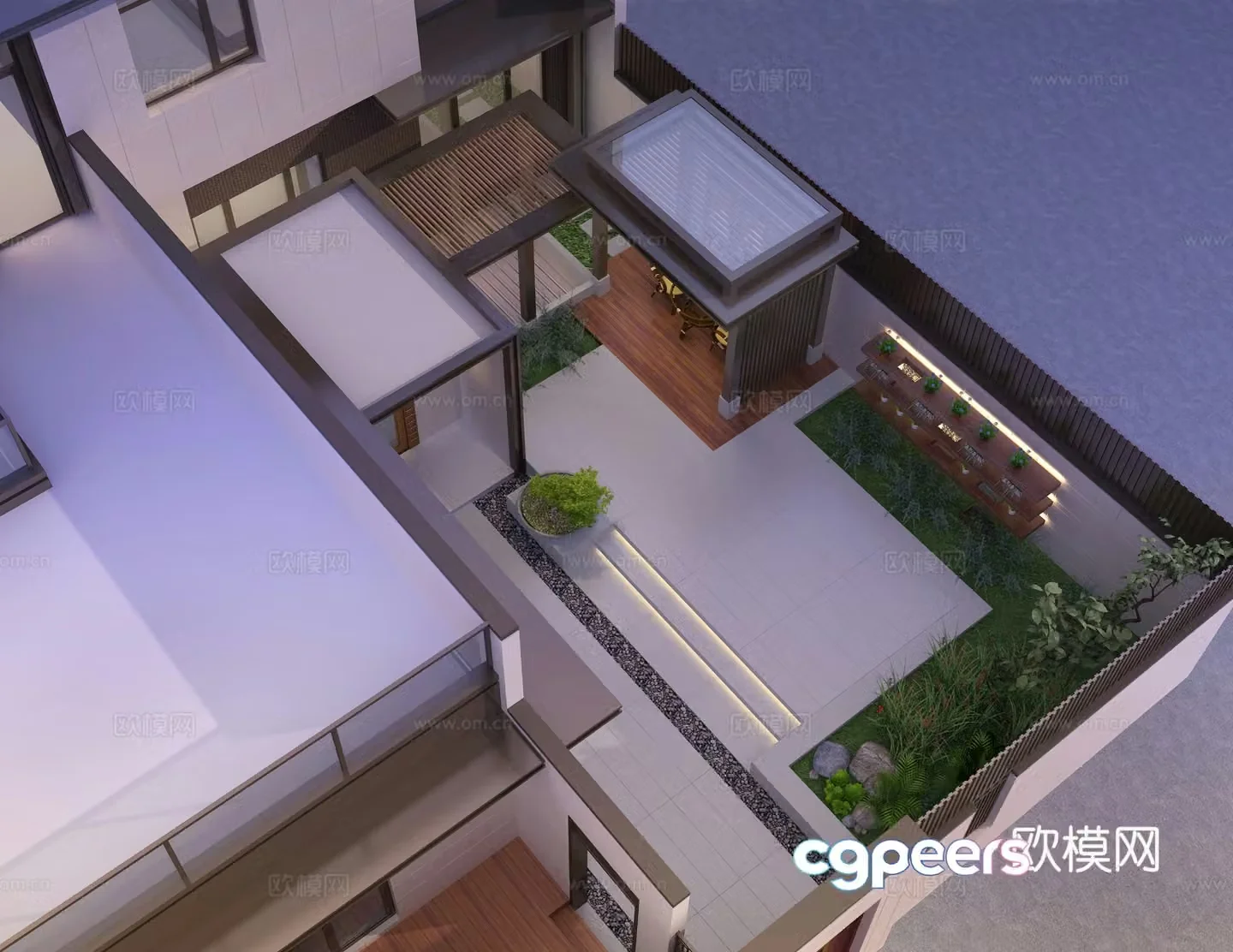 Modern villa garden landscape 3d model
