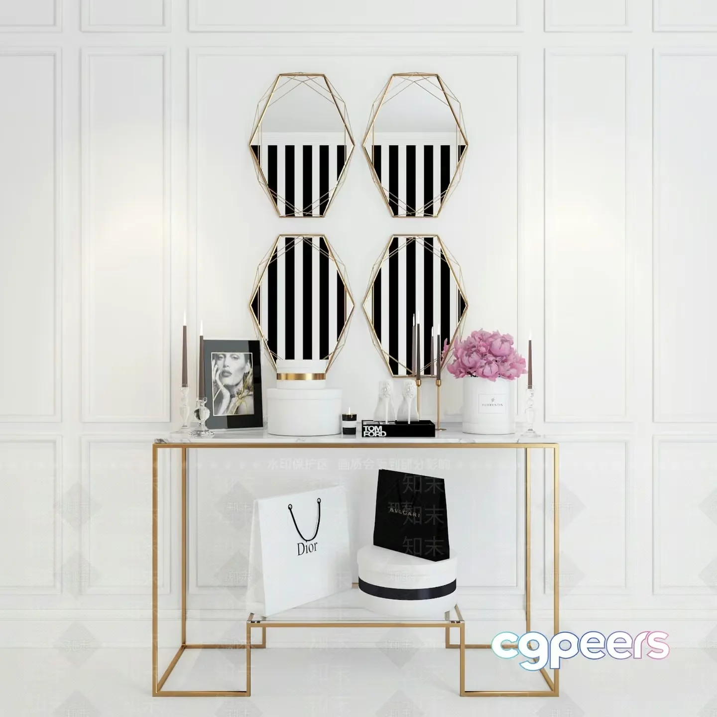 Gold Console Table 3D Model – 2436 – VRAY Render
