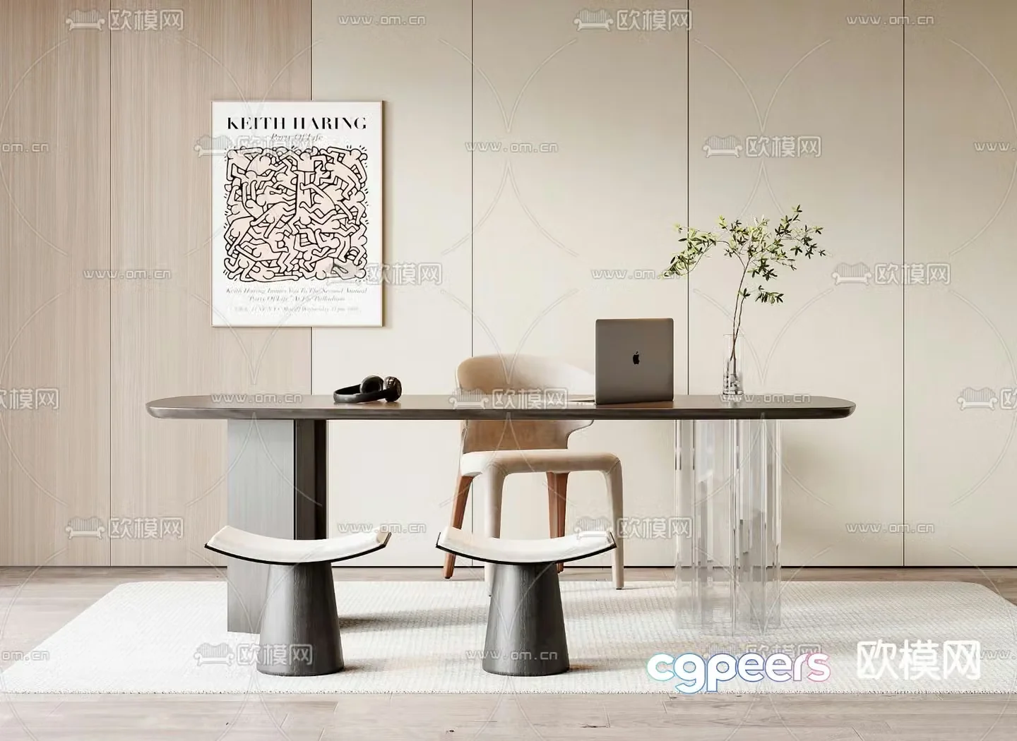 Modern desk writing desk computer desk 3d model
