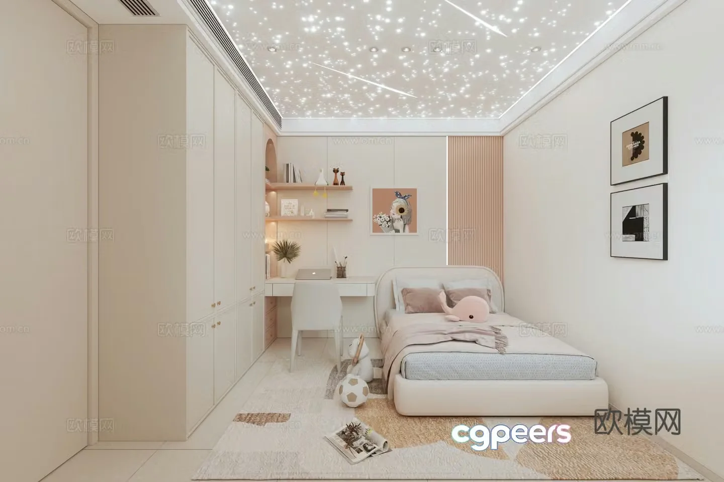 Modern starry sky roof girl room 3d model