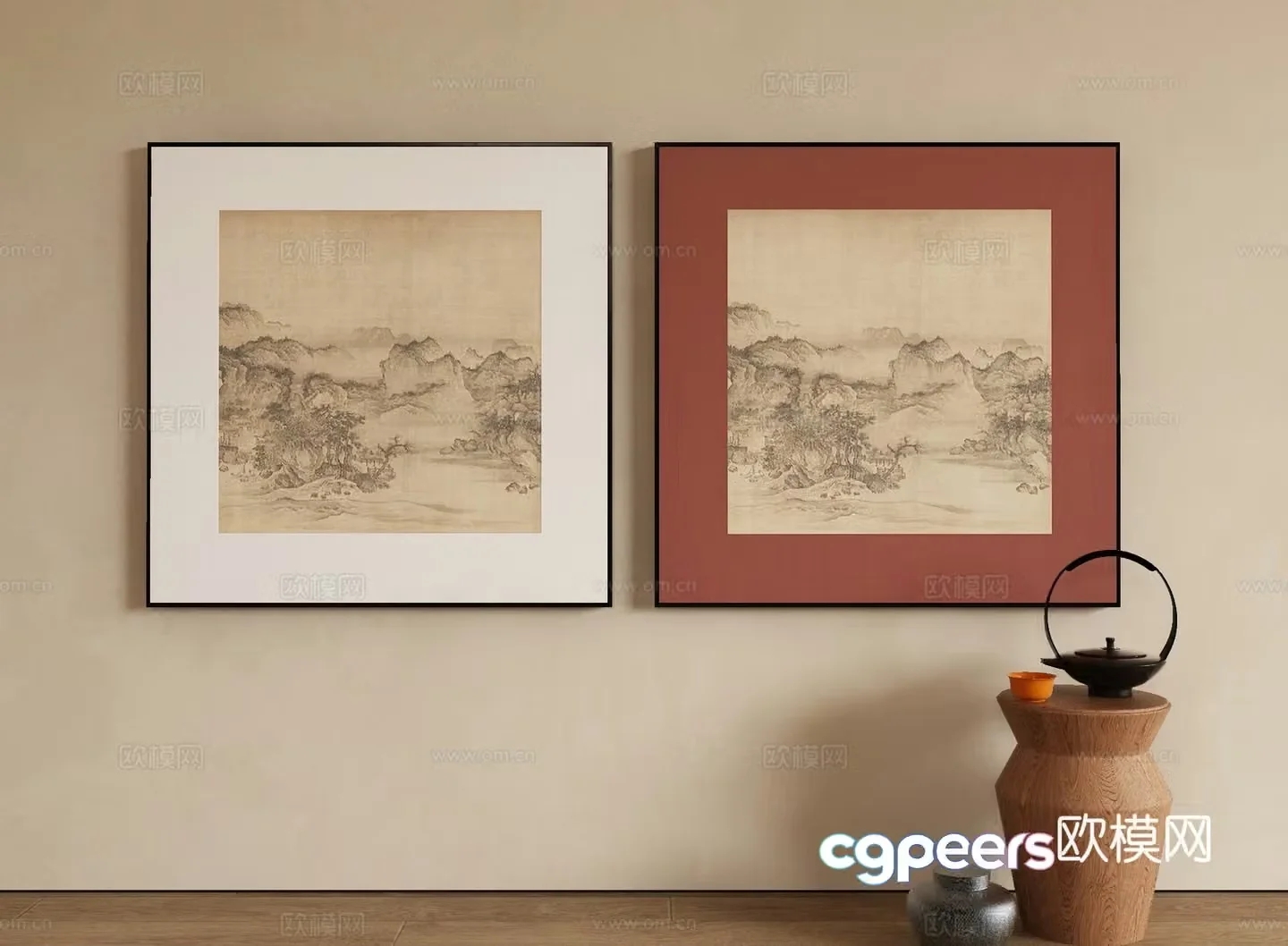 New Chinese style decorative painting landscape painting hanging painting 3D model