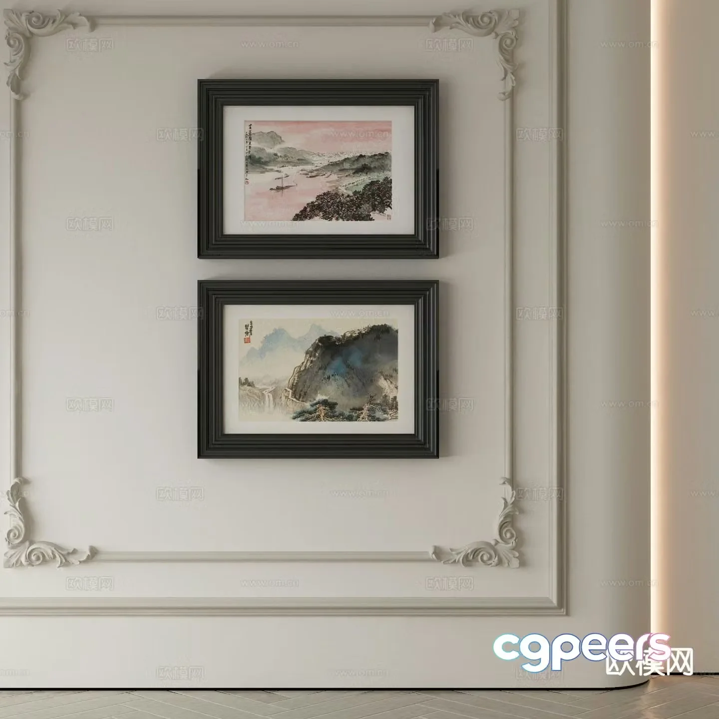 New Chinese style ink painting landscape painting decorative painting 3D model
