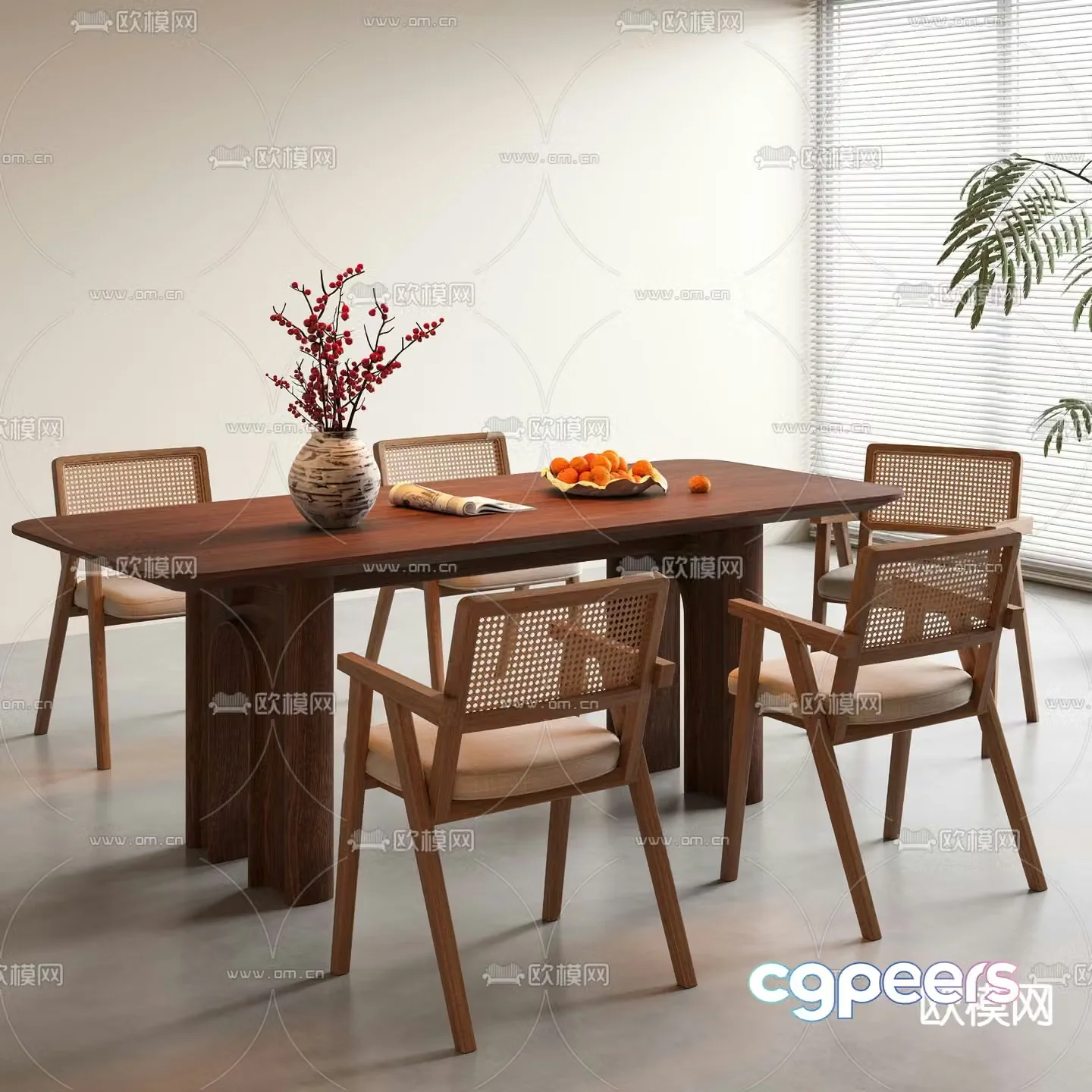 Modern solid wood dining table rectangular dining table 3d model