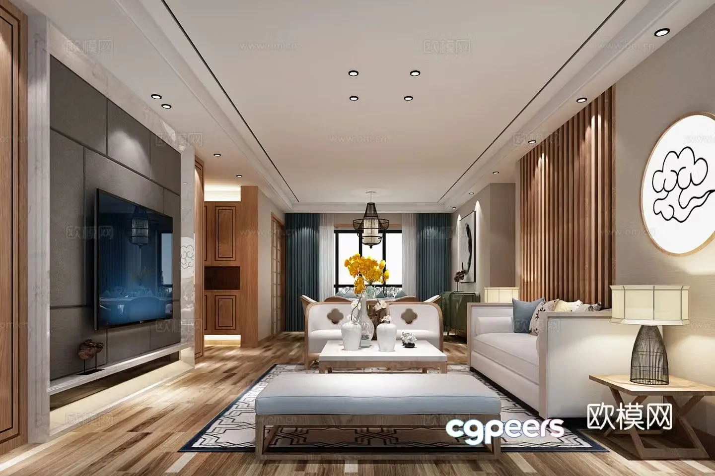 New Chinese style living and dining room 3D model