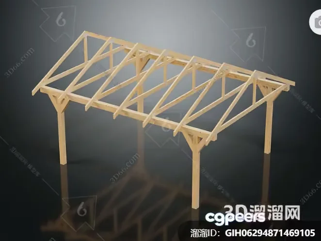 A Wooden Structure Possibly A Roof Frame 3D Model – 15063 – VRAY Render