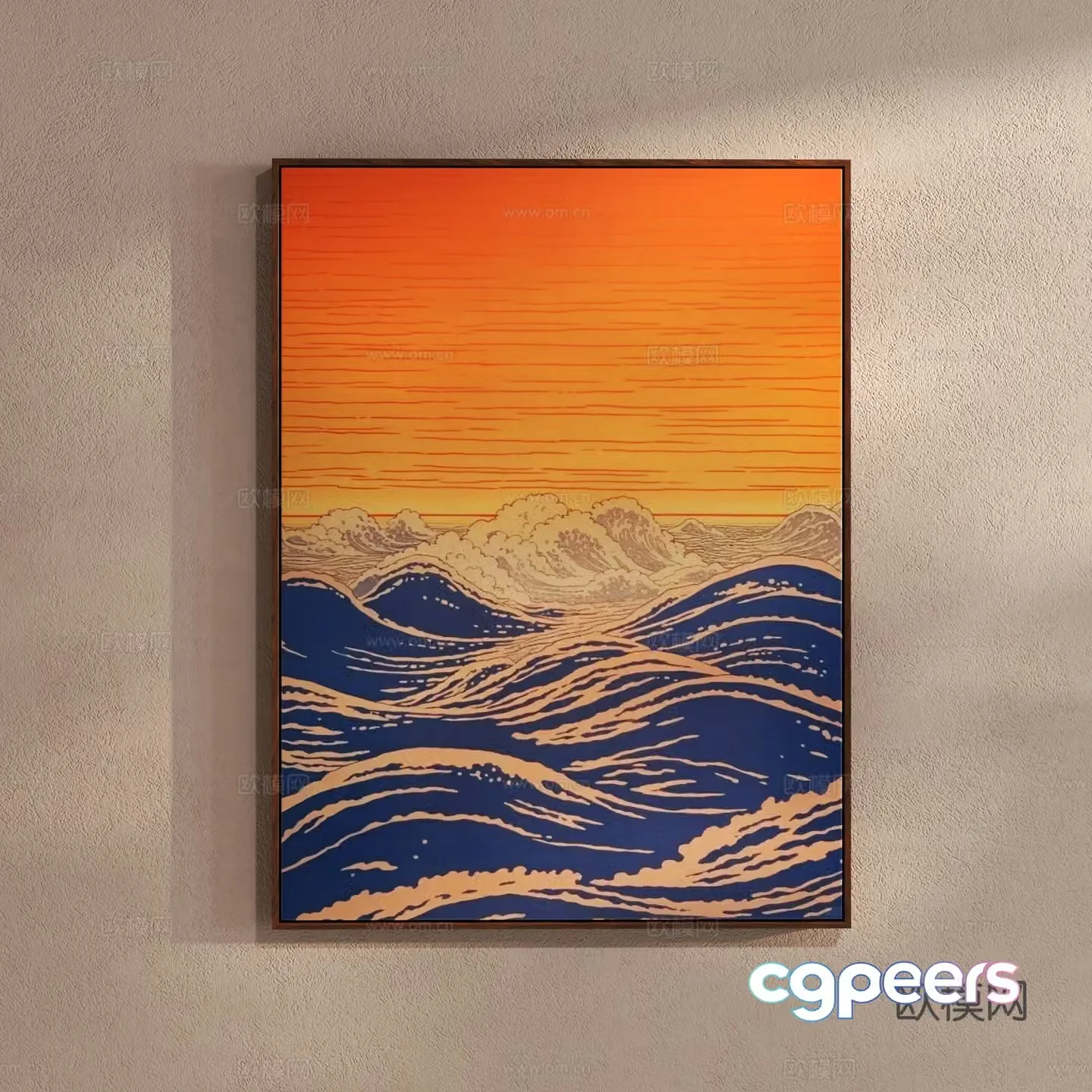 Japanese wave landscape painting art hanging painting 3d model