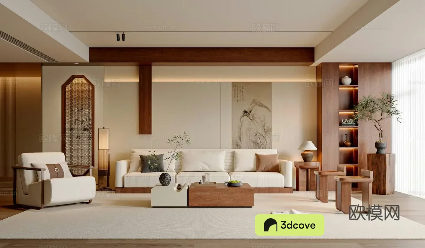 New Chinese style Song style living room sofa and coffee table combination leisure chair pier new Chinese style background wall