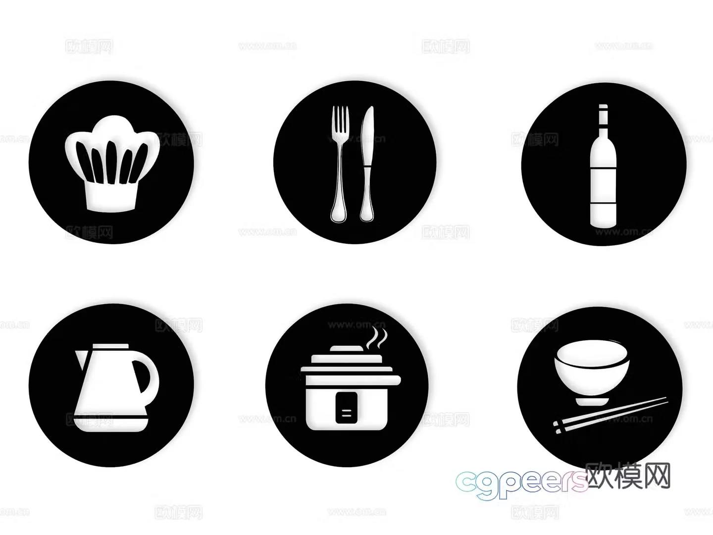 kitchenware tableware knife and fork pot pot chopsticks spatula fruit knife silhouette paper cut wall 3d model
