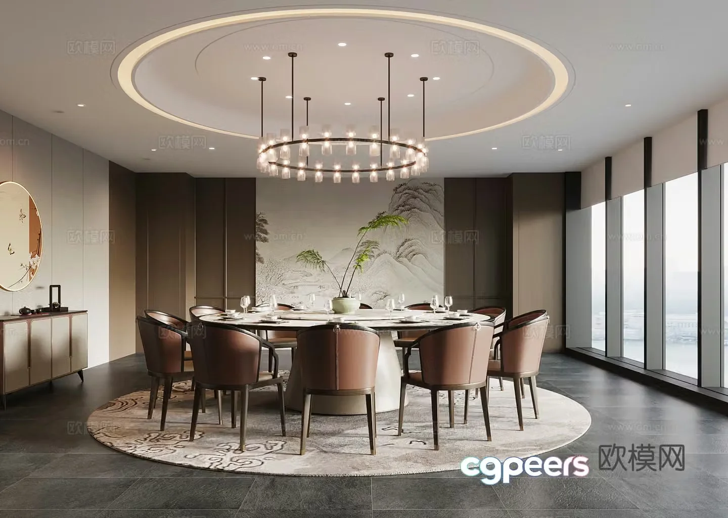New Chinese restaurant private room private room dining table and chair 3D model