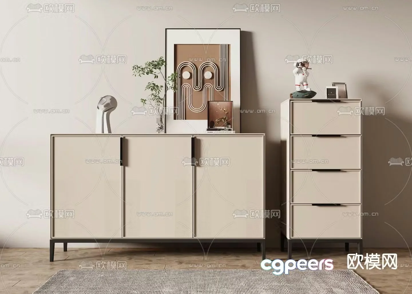 Cream wind end view cabinet entrance cabinet side cabinet 3D model