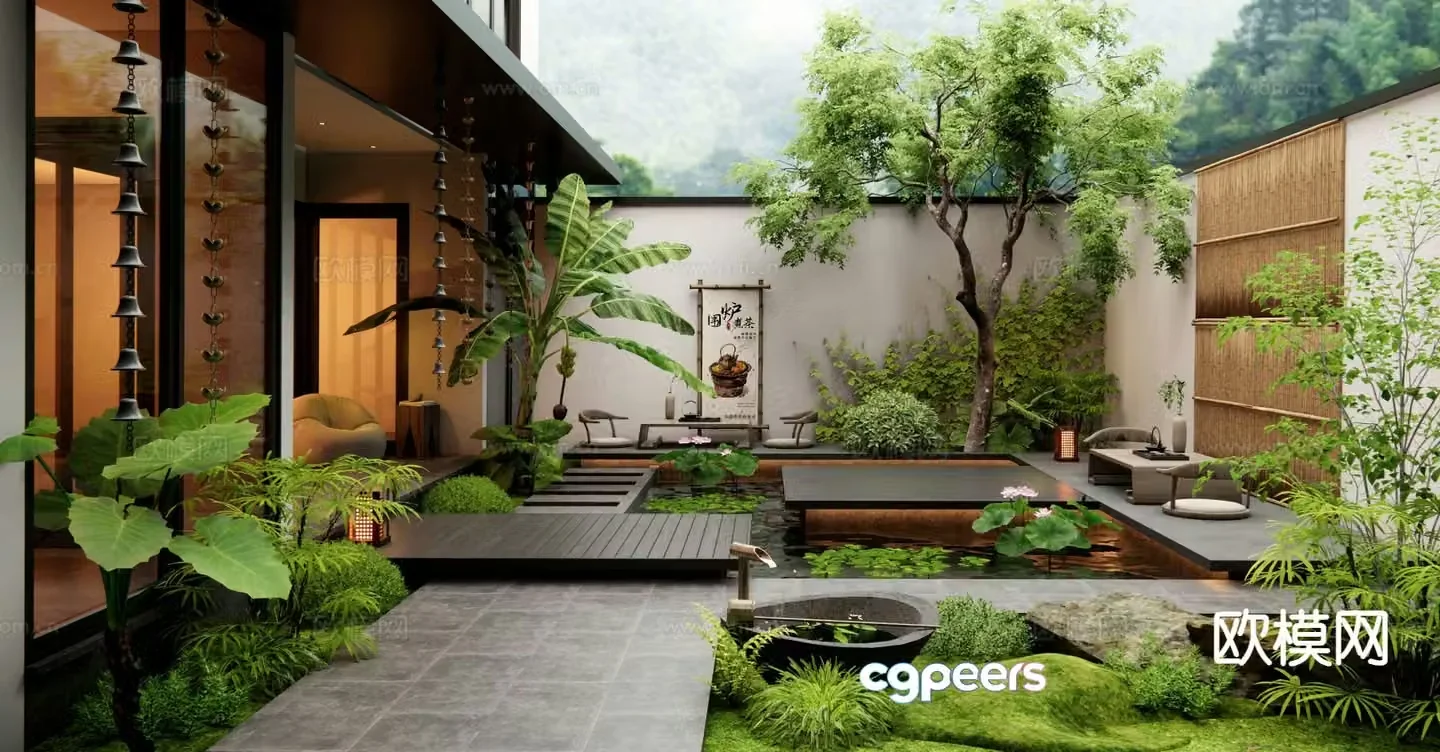 Villa courtyard patio garden 3d model