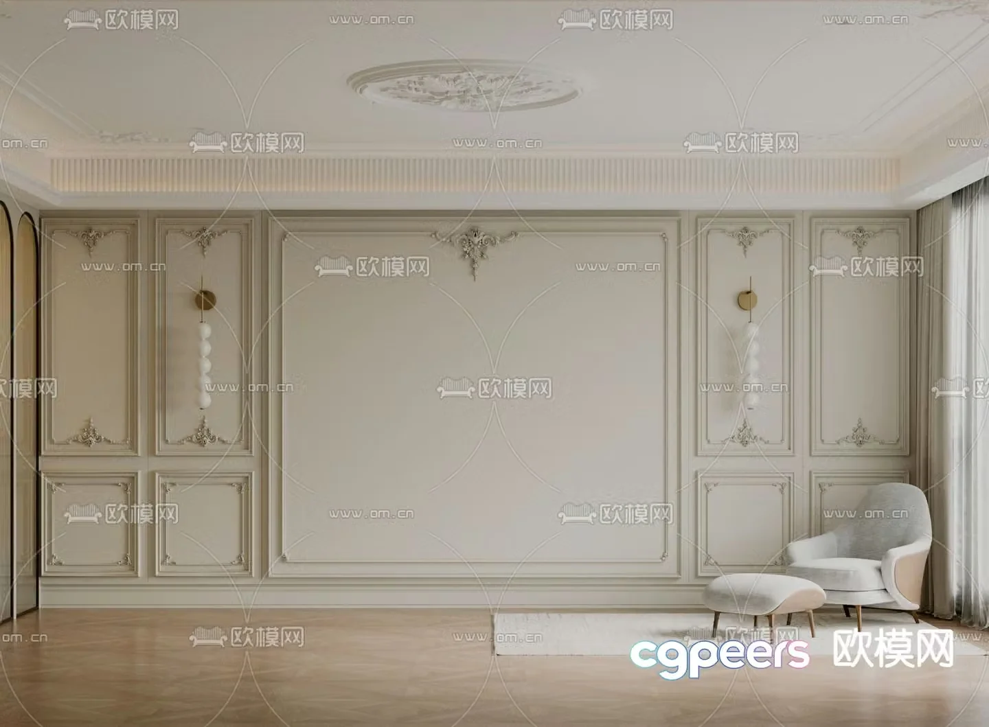 French wall panel wall skirt gypsum line 3d model