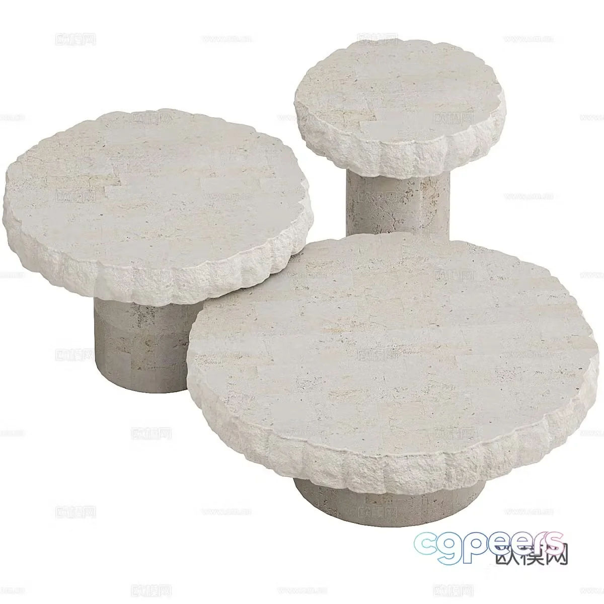 New Chinese style Wasabi Luma Nesting Stone Coffee Table 3D Model