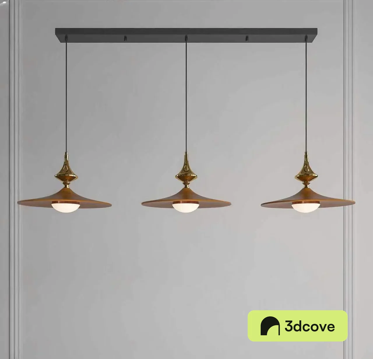 Three Light Fixtures With Gold Accents