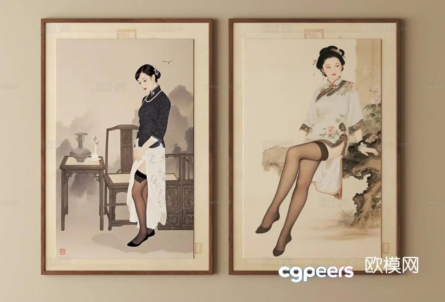 New Chinese style 3D model of Zen hanging paintings