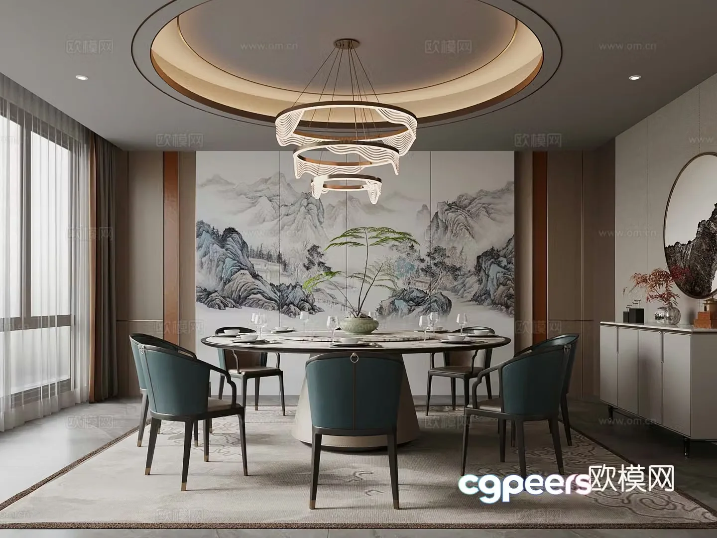 New Chinese style catering private room Club private room Dining table and chair 3D model