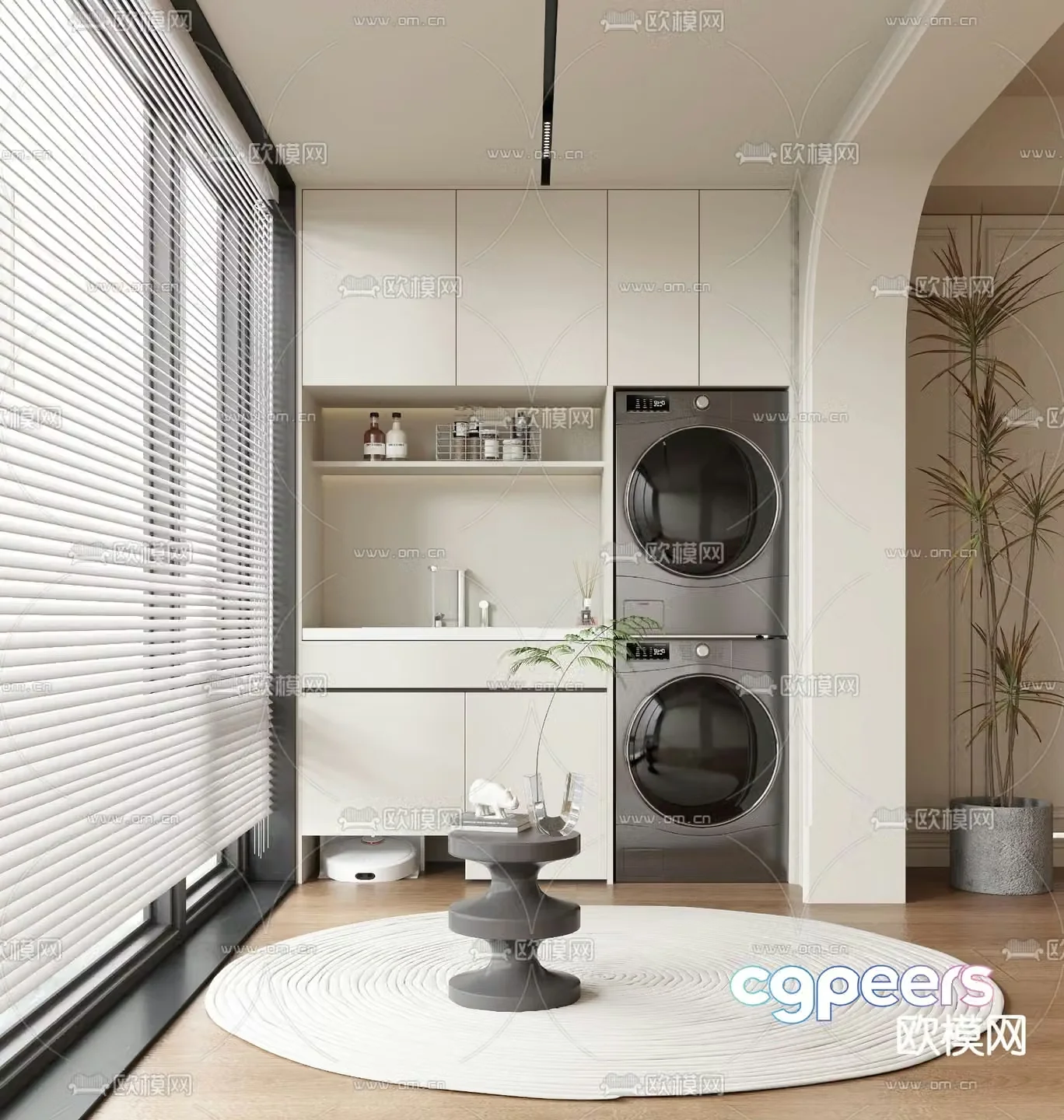Balcony cabinet washing machine cabinet 3d model