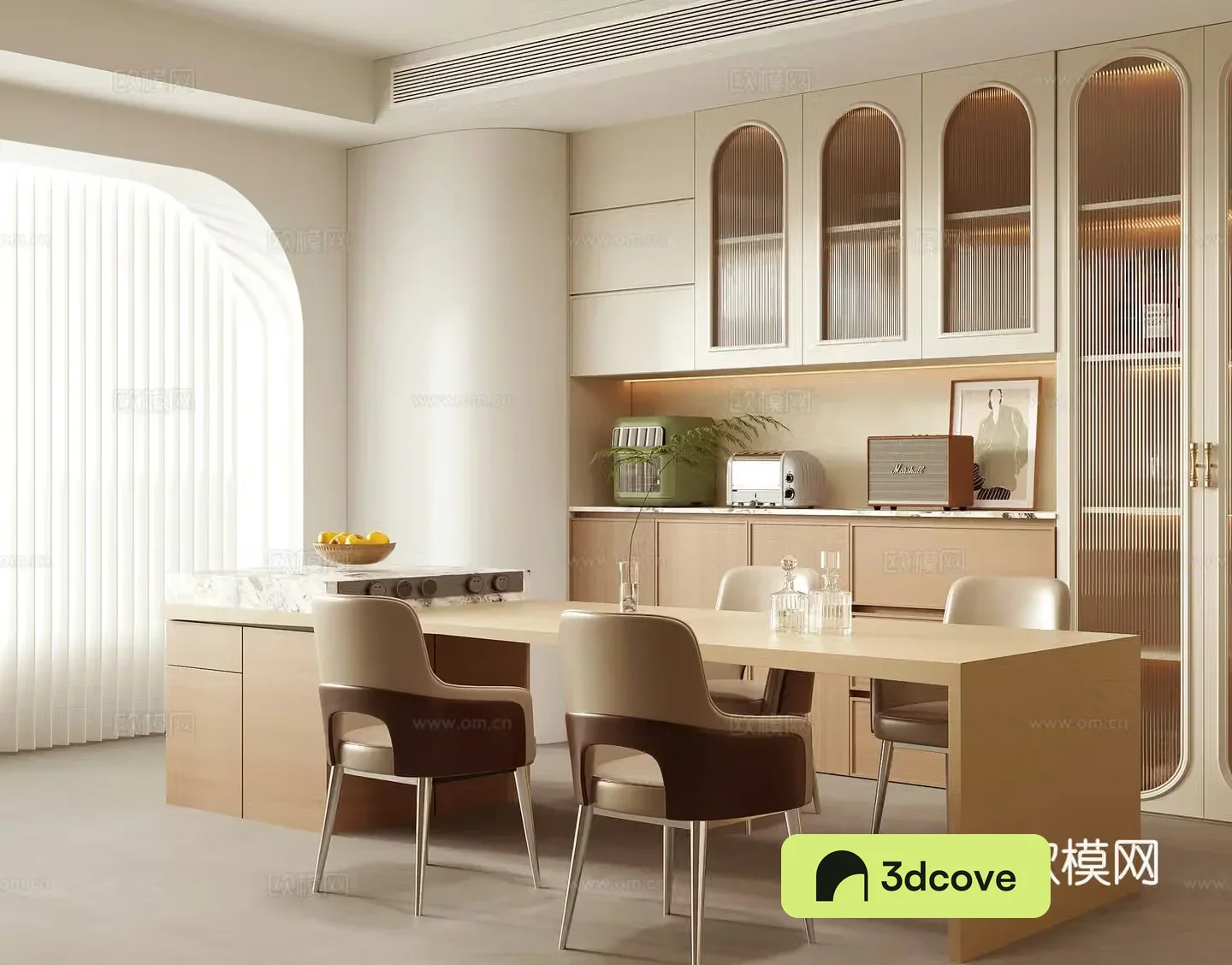 French restaurant wine cabinet bar dining table and chair combination