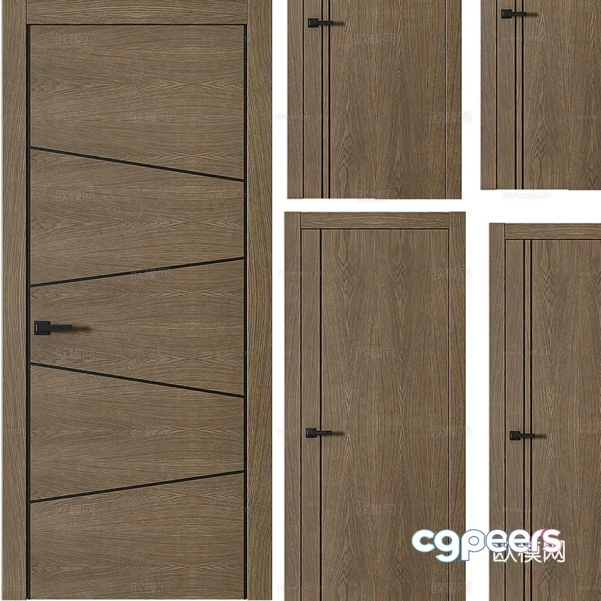 Nordic simple single door door wooden door 3d model