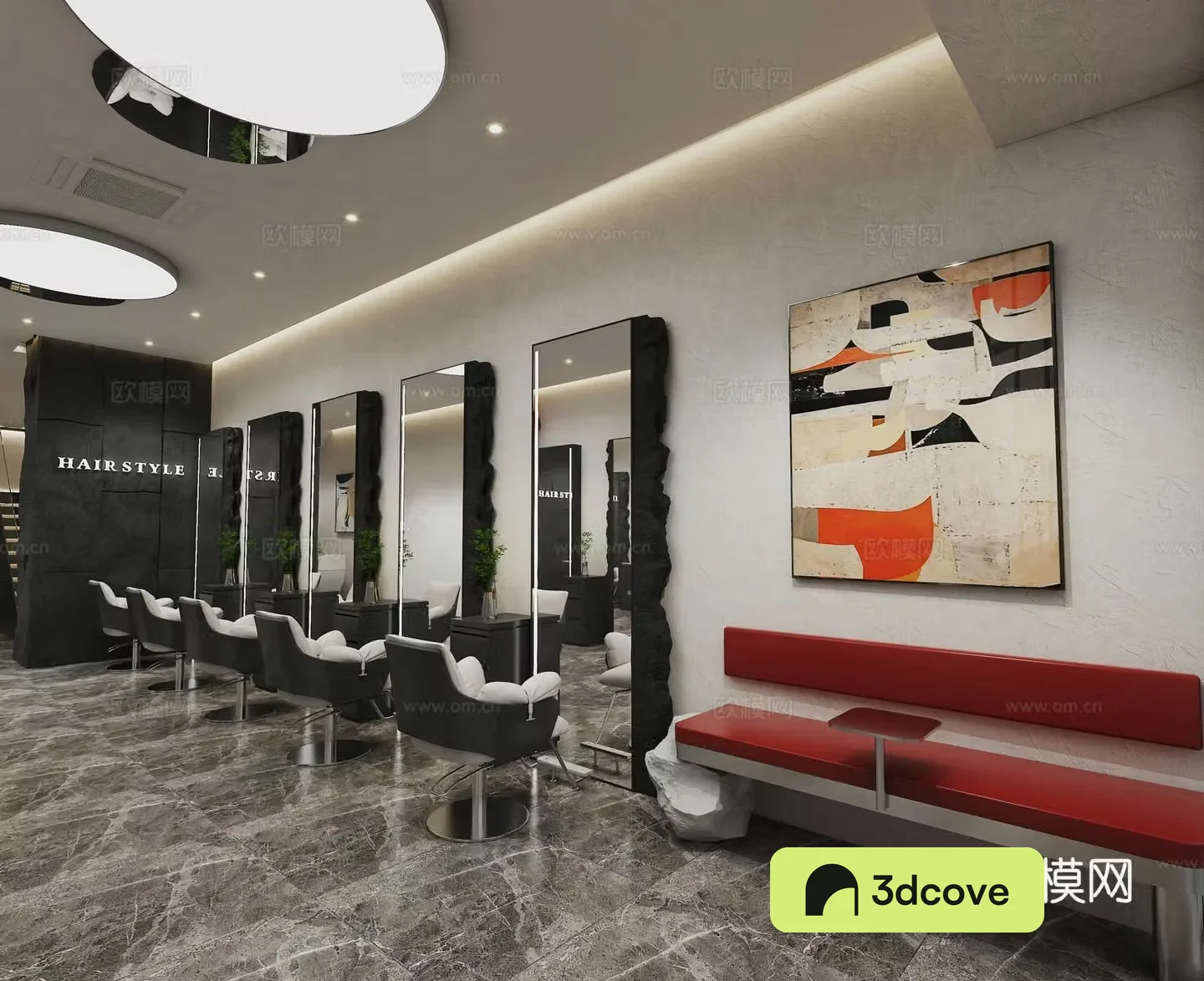 Modern hair salon internet celebrity barber shop internet celebrity mirror image wall booth leisure area
