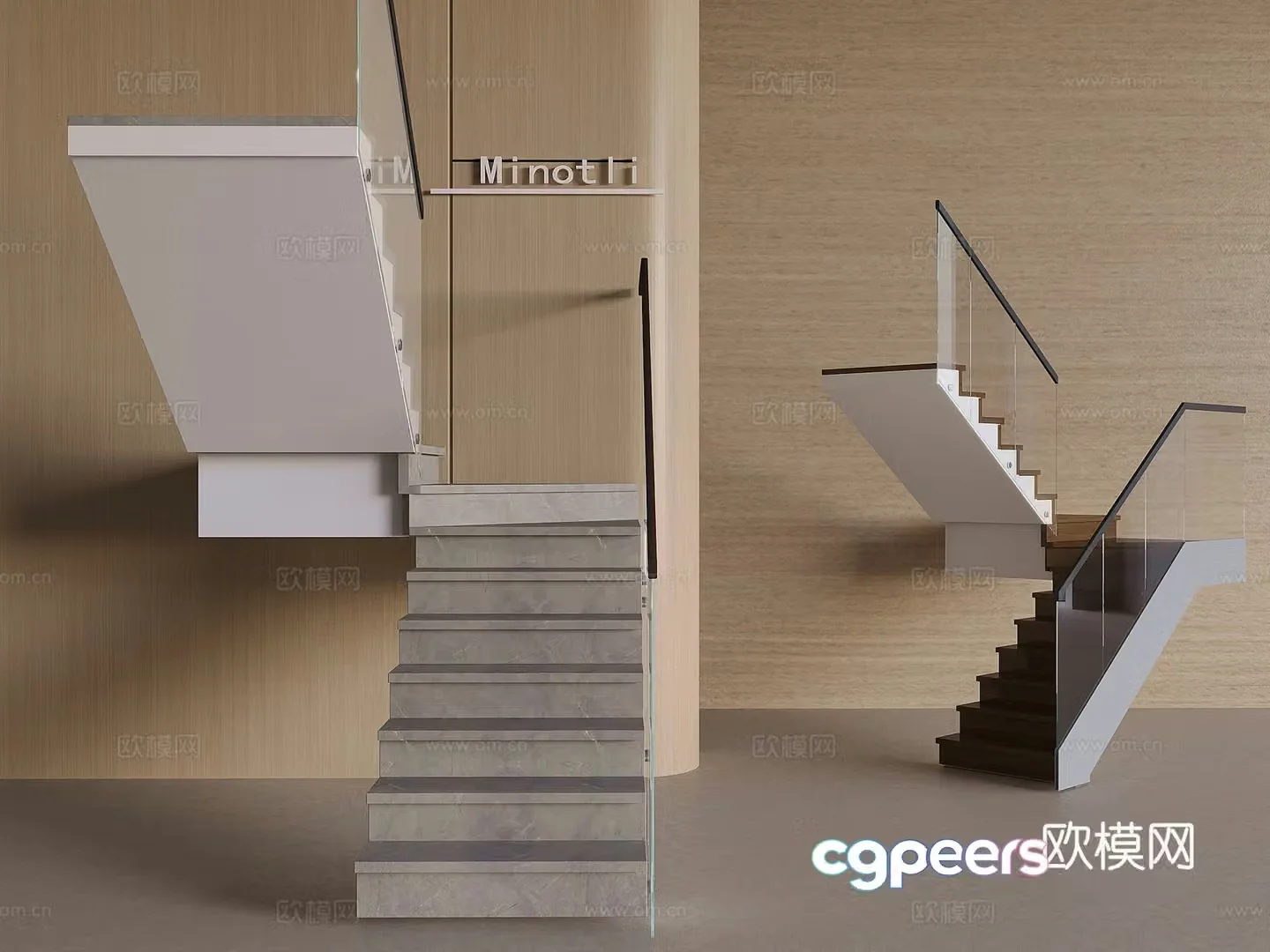 Stairs Glass Railing Stairs 3D Model