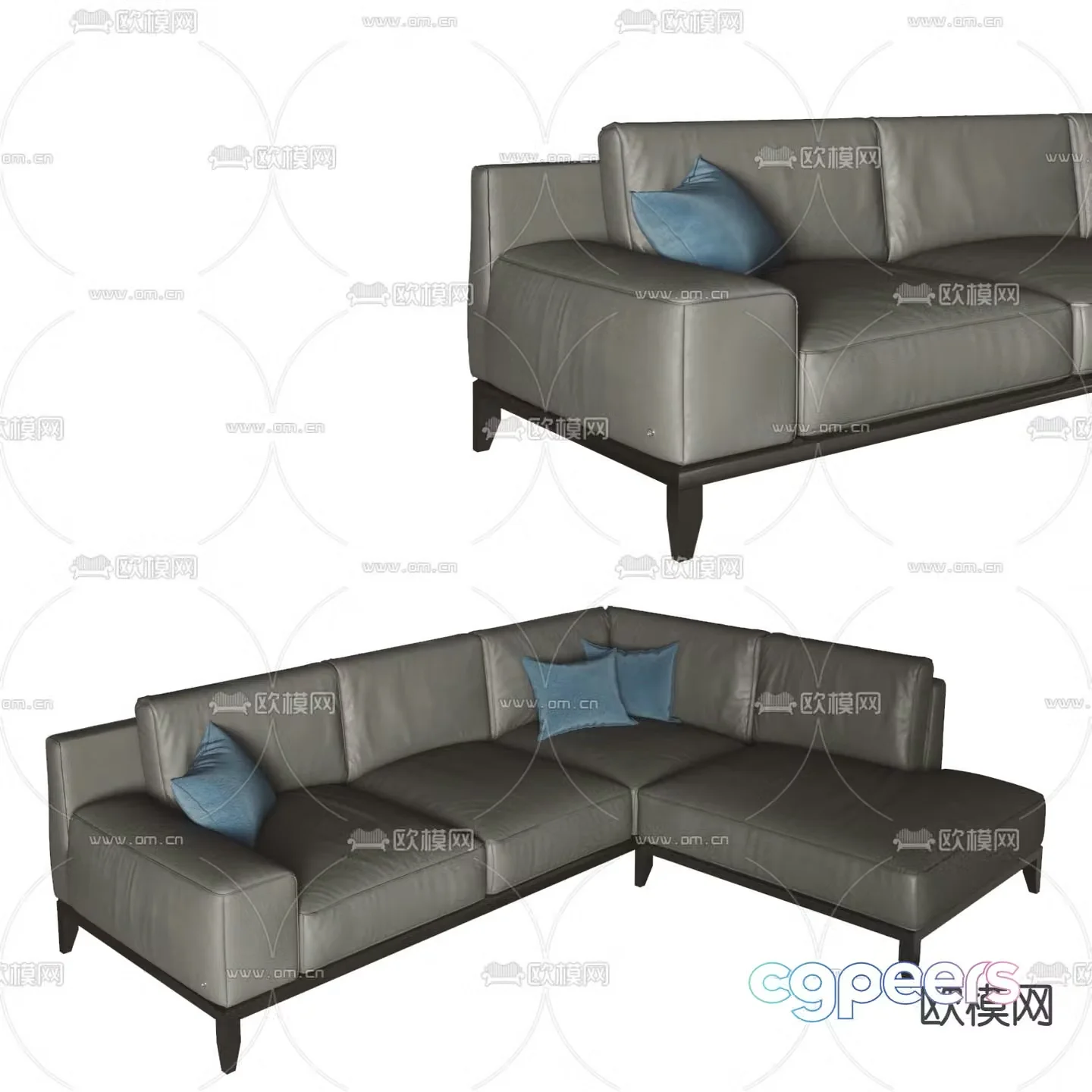Multi-person sofa leather sofa 3d model