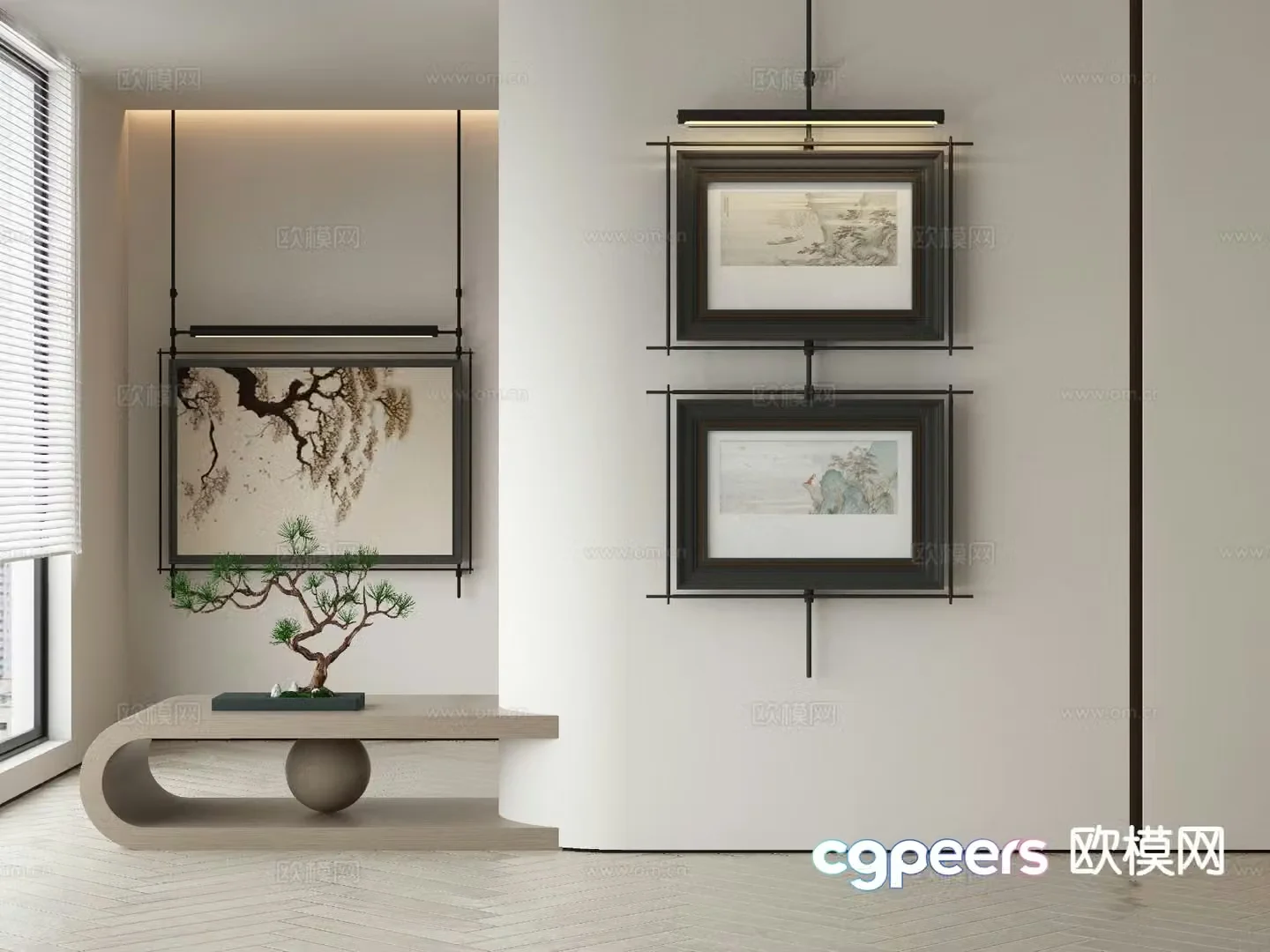 New Chinese style ink painting decorative painting 3D model