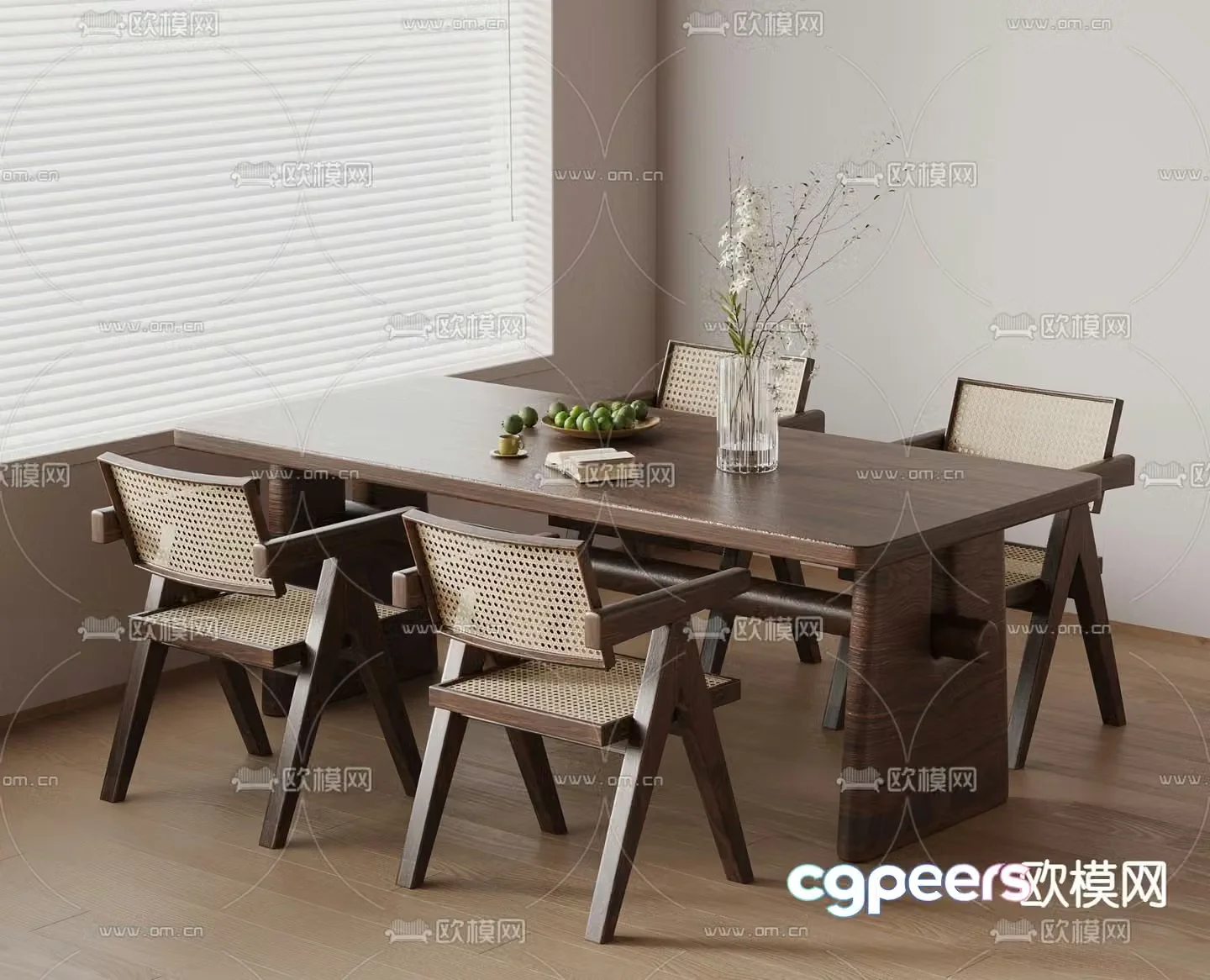 Wabi-sabi dining table and chairs log dining table 3d model