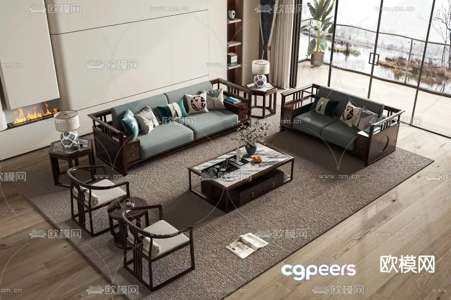New Chinese style modular sofa 3d model