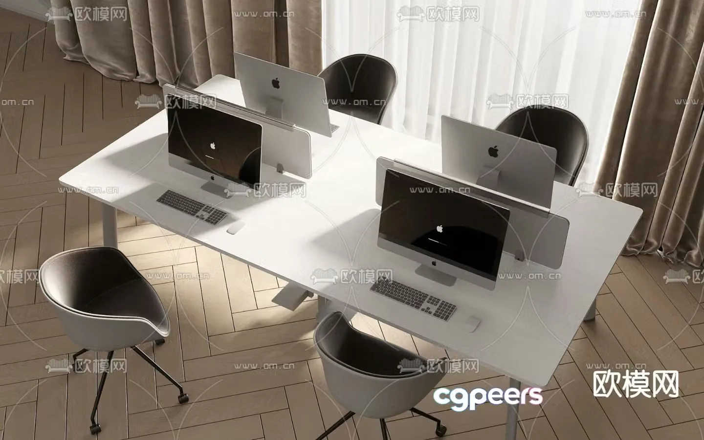modern desk post workstation 3d model