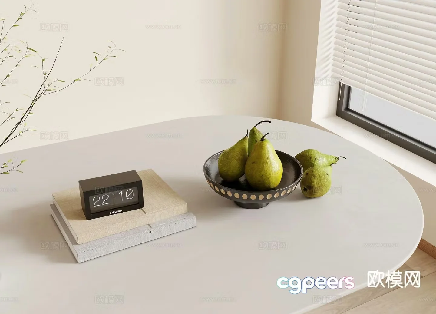 Modern decorations tableware books fruits 3d model