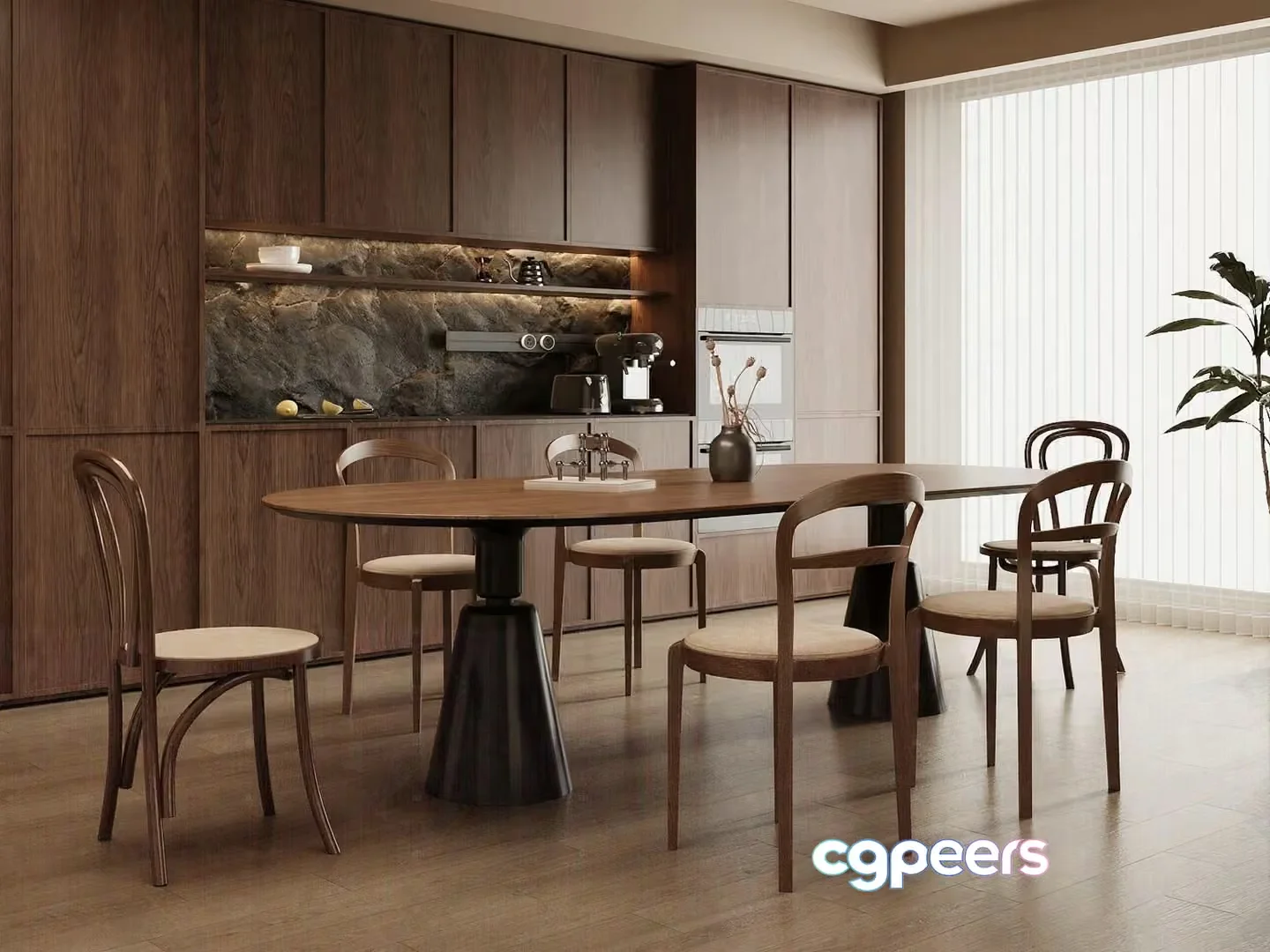 Wooden Dining Table 3D Model – 15349 – CORONA Render