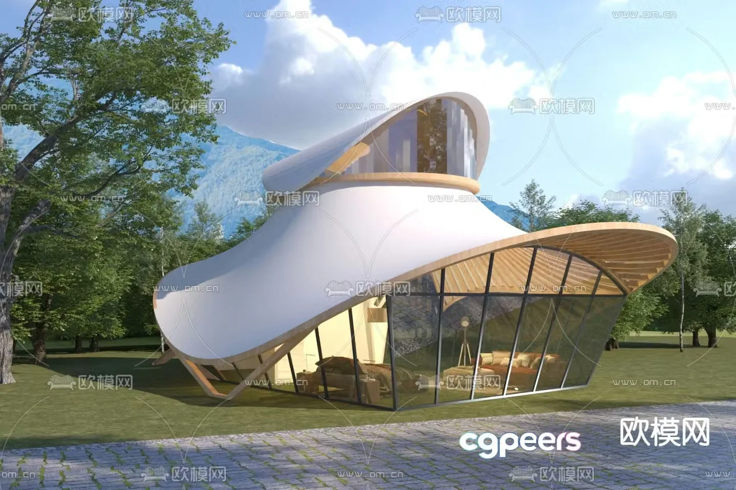 Resort hotel exterior 3d model
