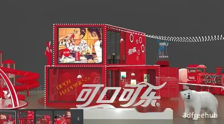 A 3D Rendering Of A Red And White Coca-Cola-Themed Room 3D Model – 19877 – VRAY Render
