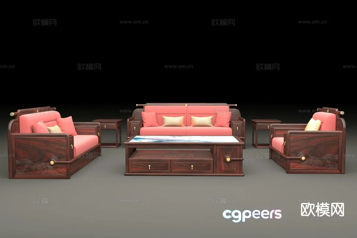 New Chinese style modular sofa mahogany sofa solid wood soft sofa 3d model