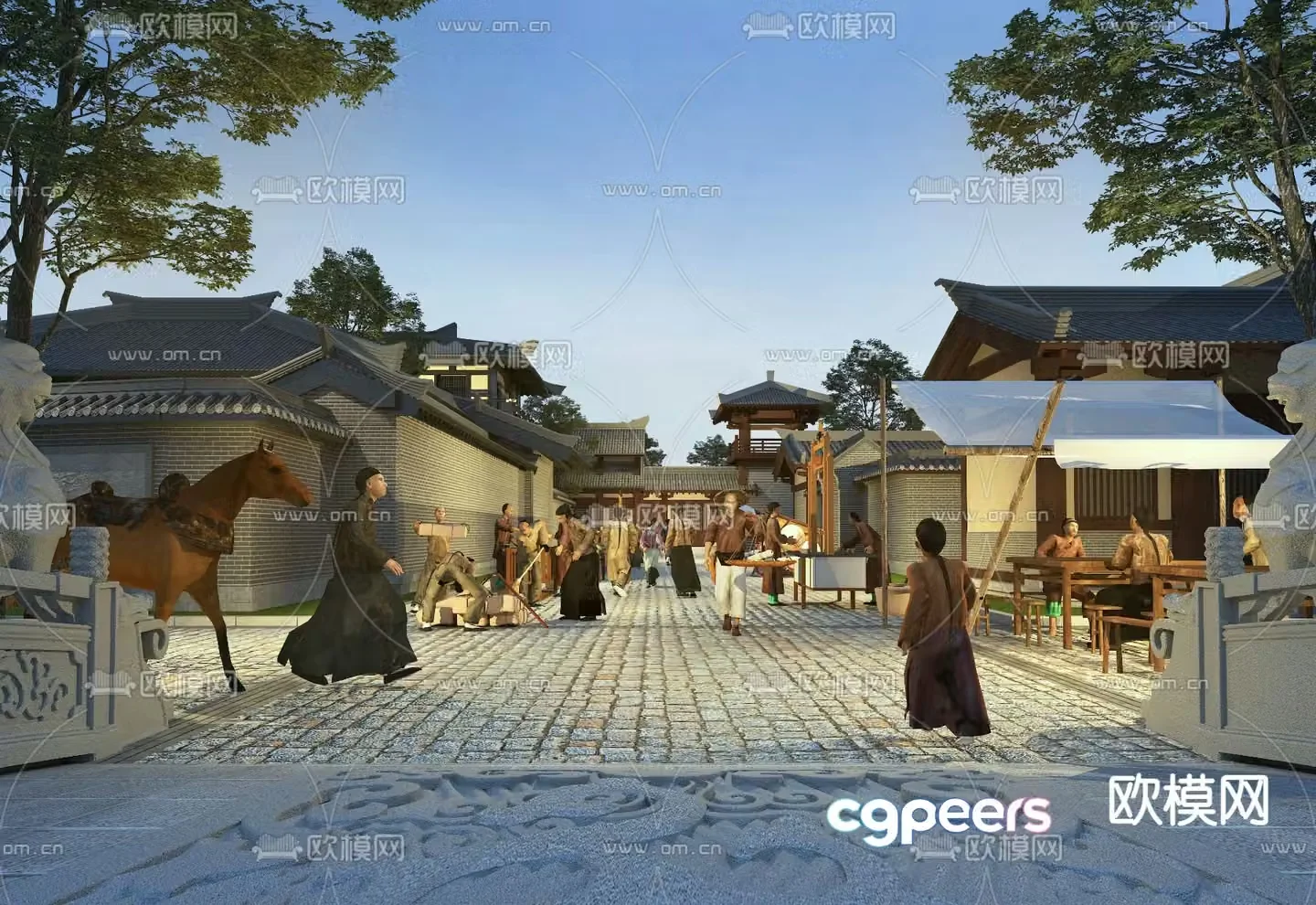 Chinese-style ancient building commercial street cultural tourism town 3D model