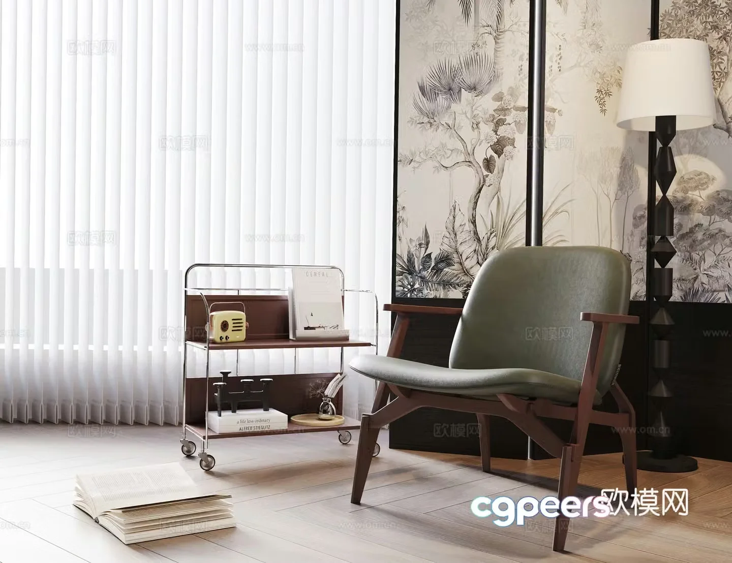 Middle-aged leisure chair sofa chair wooden leisure chair book chair leather chair 3d model