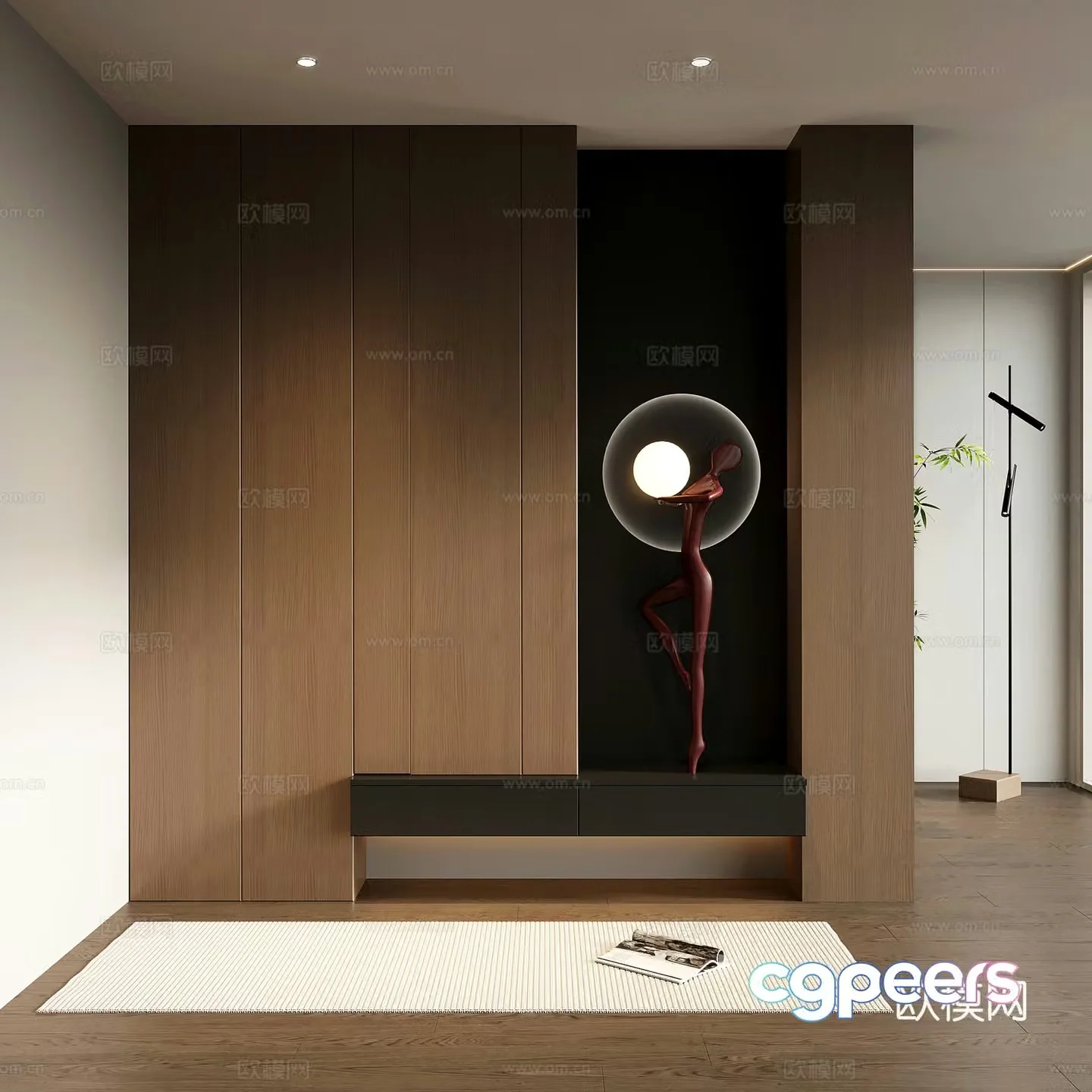 Italian minimalist porch cabinet door-entry shoe cabinet porch background 3D model