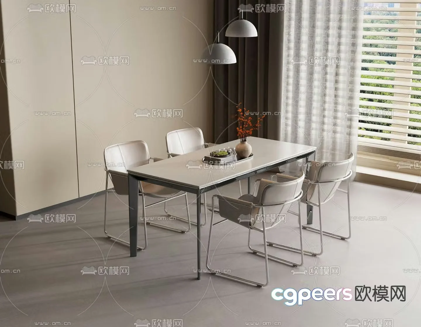 Marble dining table and chairs 3d model