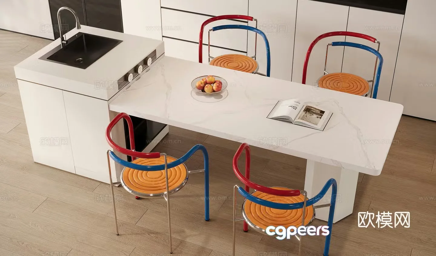 Minimalist dopamine island dining table 3d model