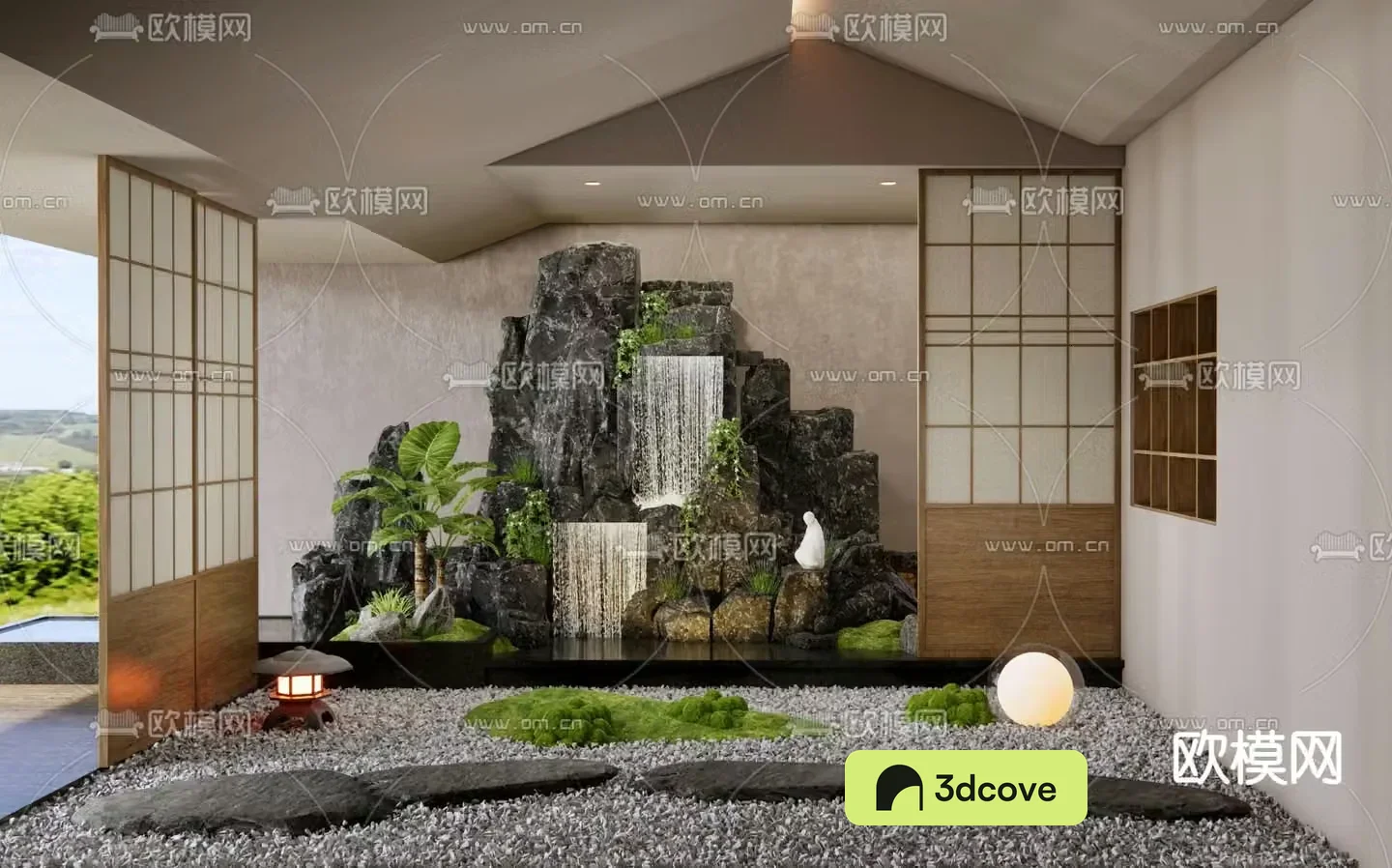 Landscape sketch rockery water feature falling water feature wall