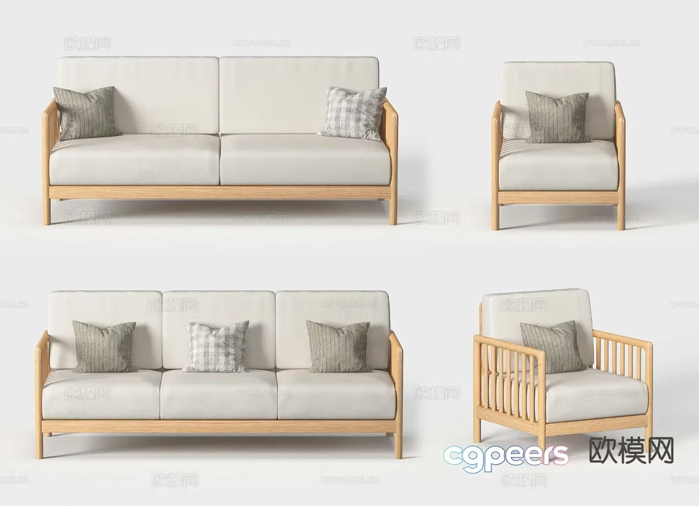 Nordic three-seat sofa 3d model