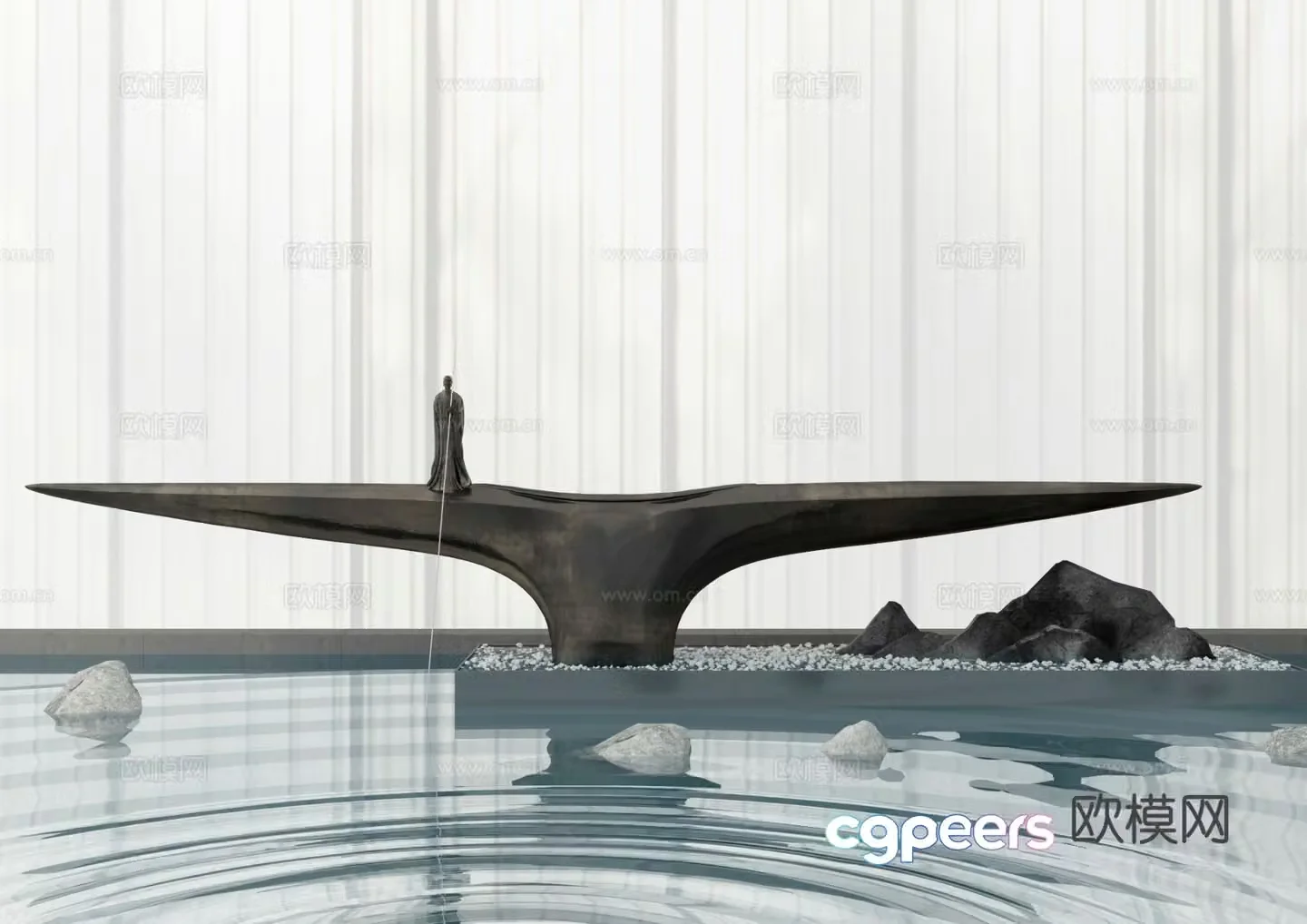 New Chinese-style sculpture art installation waterscape installation 3D model