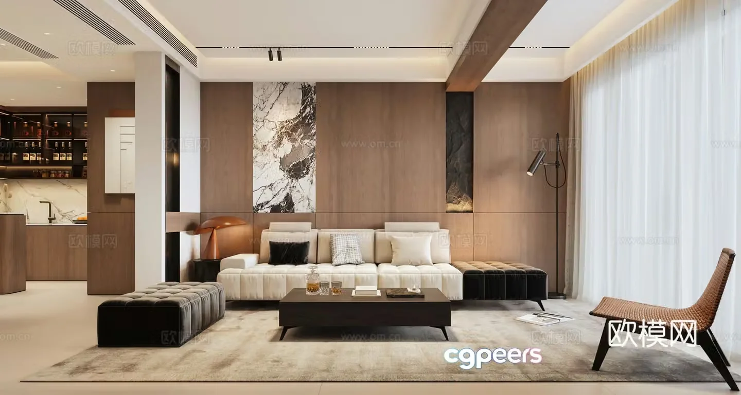 Italian minimalist living room 3D model