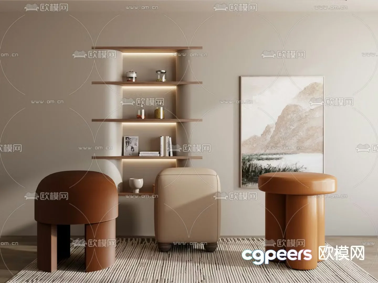Stool low stool sofa stool shoe changing stool footrest 3D model