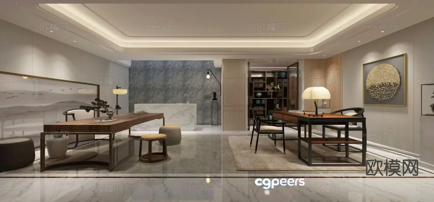 New Chinese style study 3D model