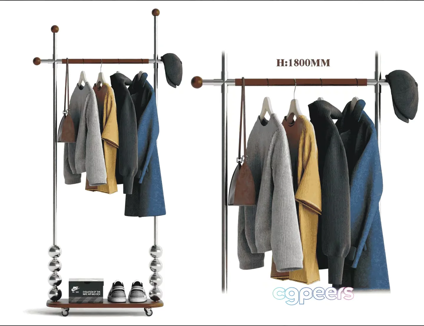 A Coat Rack With Clothes 3D Model – 14050 – VRAY Render