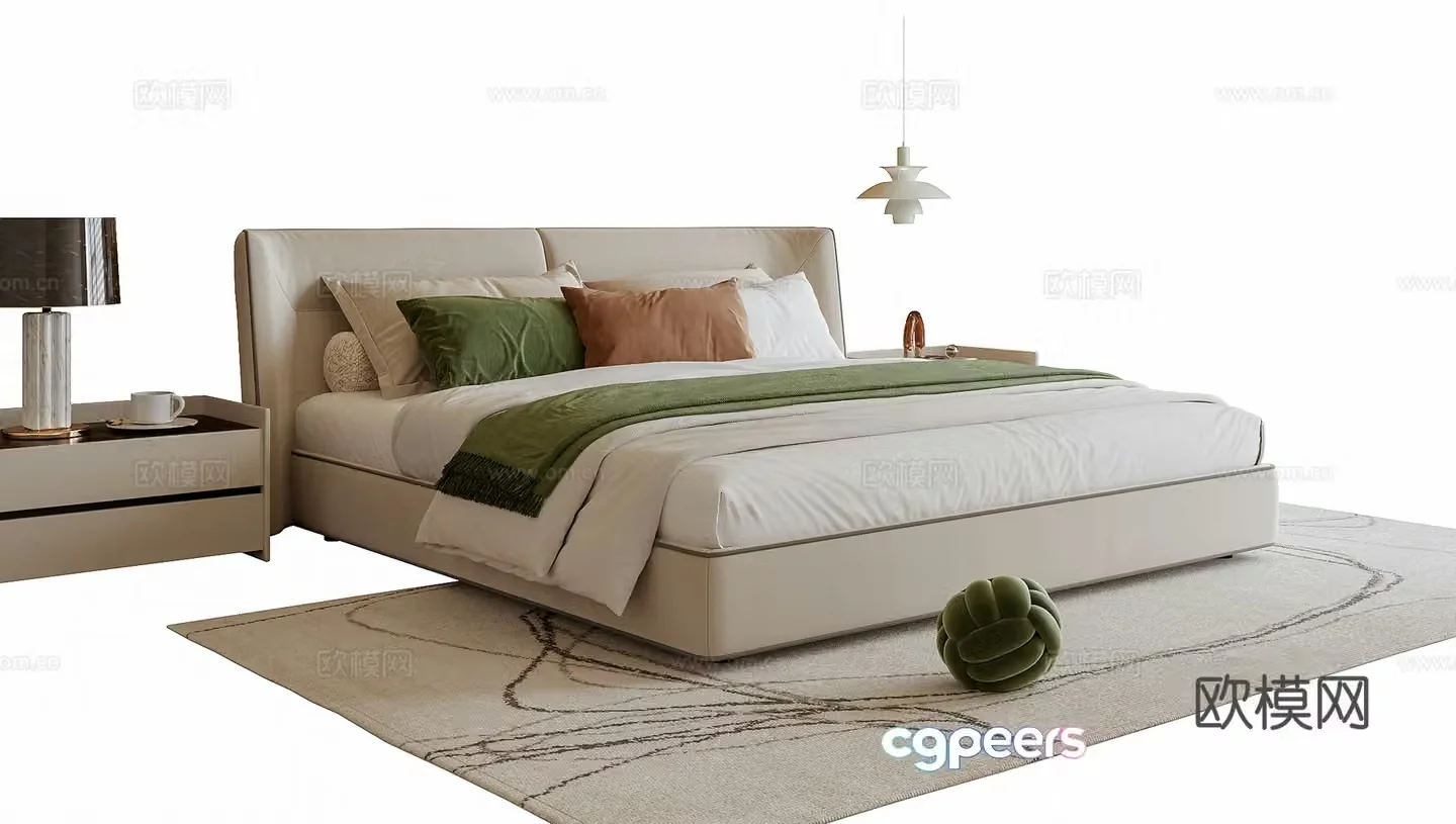 Modern double bed bedside table bedside chandeliers 3d model