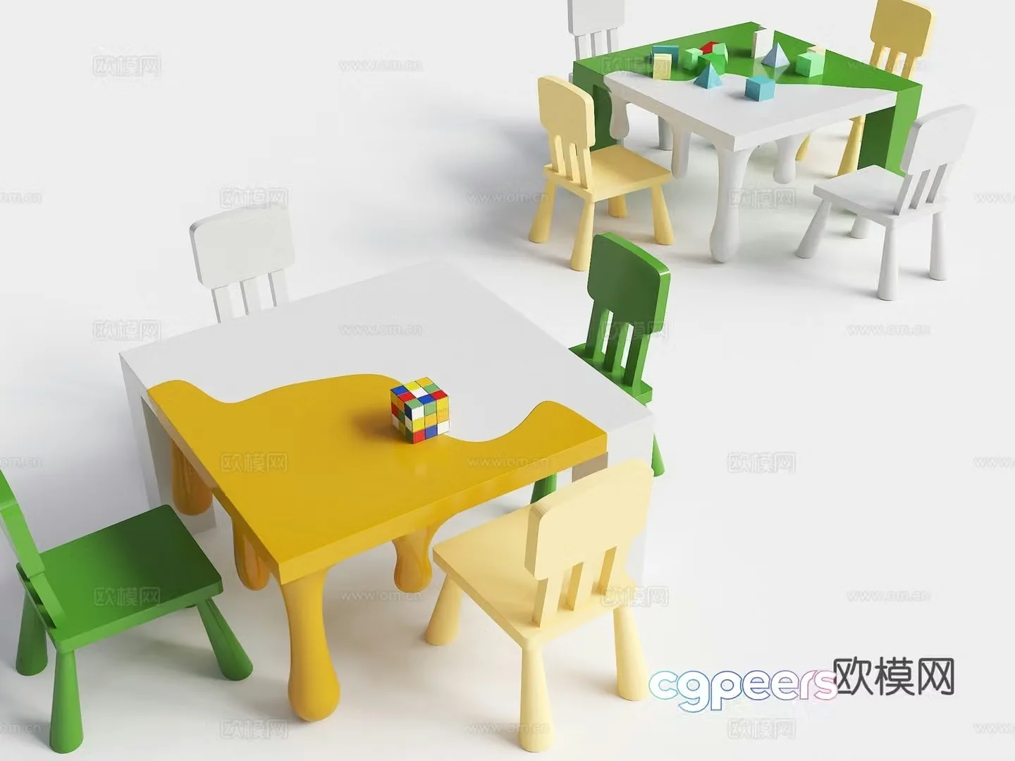 Children’s toy table kindergarten table chair cartoon table special square table water drop table liquid table 3d model